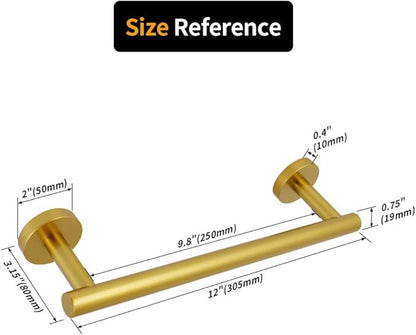SUS 304 Stainless Steel Hand Towel Bar 12-Inch Bathroom Towel Holder Kitchen Dish Cloth Hanger Wall Mount Gold Finish