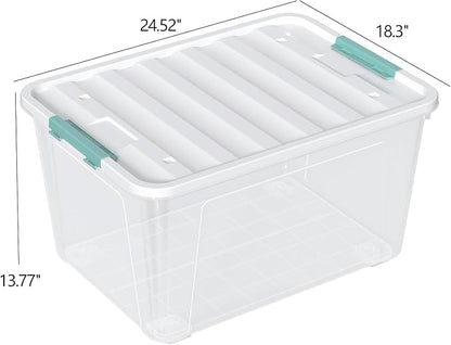 Melontray 85 Quart Large Plastic Storage Bins, 4-Pack Clear Plastic Storage Box with Wheels