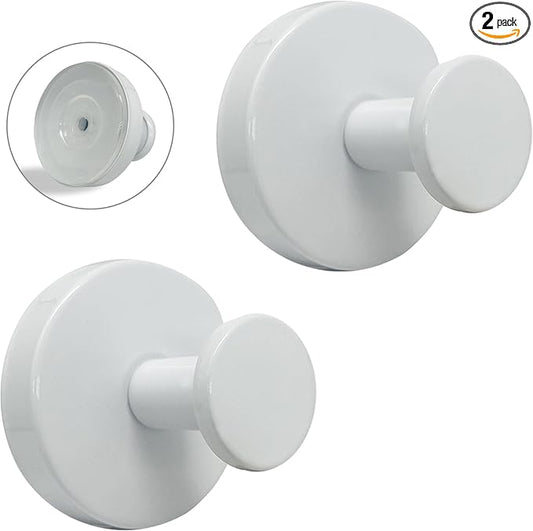 Welsa Suction Cup Hooks for Shower - 2 Pack, White - Stainless Steel, Strong Suction, No Drill, Removable Hanger, Tile Bathroom Kitchen Wall, Glass Door, Mirror Hook Hanging Robe, Towel Holder