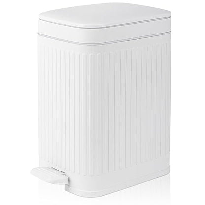 rejomiik Small Bathroom Trash Can with Lid Slim Soft Close Garbage Can Step Wastebasket Container Trash Bin for Office Bedroom Kitchen Living Room (1.9 Gallon White)