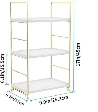 kaileyouxiangongsi 3-Tier Kitchen Spice Rack, Freestanding Stackable Organizer Shelf, Bathroom Countertop Storage Shelf, Cosmetic Organizer Holder, Square Standing Rack (Golden)