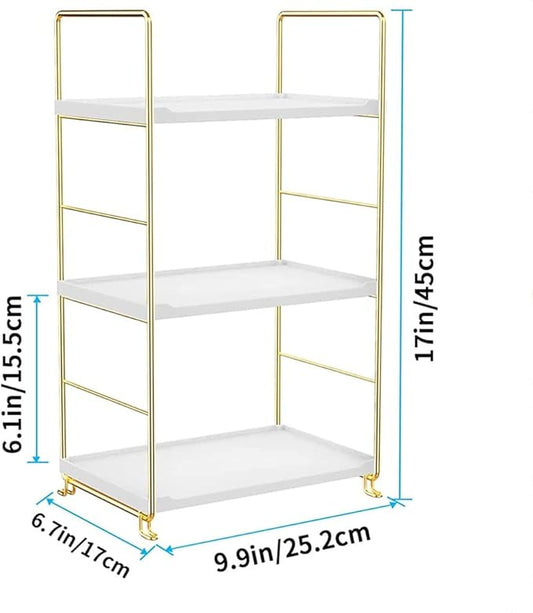 kaileyouxiangongsi 3-Tier Kitchen Spice Rack, Freestanding Stackable Organizer Shelf, Bathroom Countertop Storage Shelf, Cosmetic Organizer Holder, Square Standing Rack (Golden)