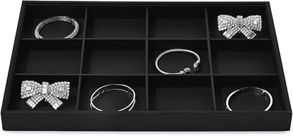 Black PU Leather Jewelry Display Flat Tray Ring Necklace Watch Organizer Display Tray (1 grid)