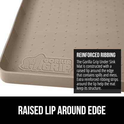 GORILLA GRIP Waterproof Silicone Under Sink Mat with Raised Lip for Kitchen and Bathroom, Cabinet Shelf Liner Stay in Place Mats Dishwasher Safe Drawer Liner, Organizer Tray, 19 x 22 in, Beige