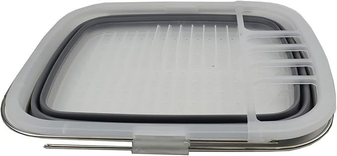 SAMMART 8L (2.11Gallons) Expandable Collapsible Plastic Dish Drainer - Foldable Drying Rack - Portable Dinnerware Organizer - Space Saving Storage Tray for Kitchen, Camping (Transparent/Grey, 1)