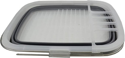 SAMMART 8L (2.11Gallons) Expandable Collapsible Plastic Dish Drainer - Foldable Drying Rack - Portable Dinnerware Organizer - Space Saving Storage Tray for Kitchen, Camping (Transparent/Grey, 1)