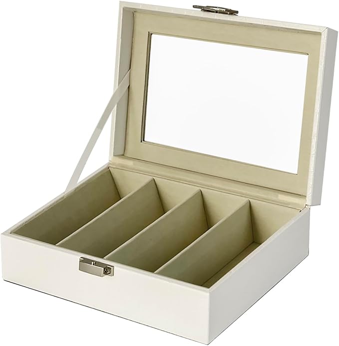 UnionPlus 4-Slots Sunglasses Case Organizer, Eyeglass Glasses Display Holder Collector, Multiple Sunglasses Storage Case, Croco White