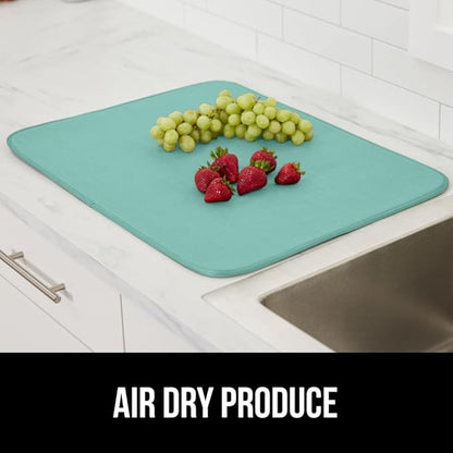 GORILLA GRIP Ultra Water Absorbent Microfiber Dish Drying Mat 2 Pack, Quick Dry Thick Mesh, Slip Resistant Pad for Sink Dishes or Under Rack, Kitchen Counter Accessories, Machine Wash, 18x16, Mint