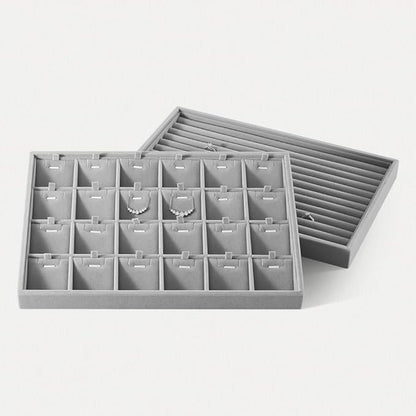Velvet Ring Display Tray, Stackable Muilt Slot Rings Ear Stud Storage Tray, Drawer Insert Jewelry Accessories Organizers Plate (Gray)