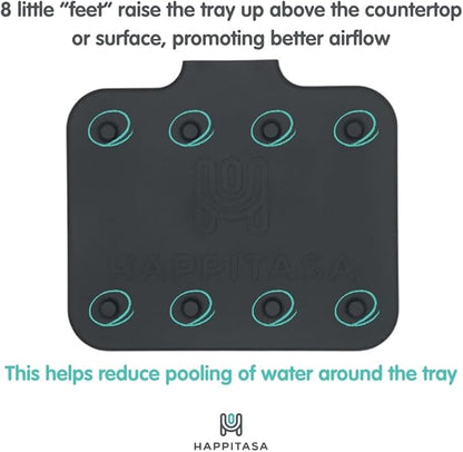 Happitasa Silicone Soap Dish Tray and Sponge Holder with Drain Chute and Feet | 3-Way Sloped Design | Bathroom and Kitchen Sink Organizer Caddy (Sand Dollar, 5"x4")