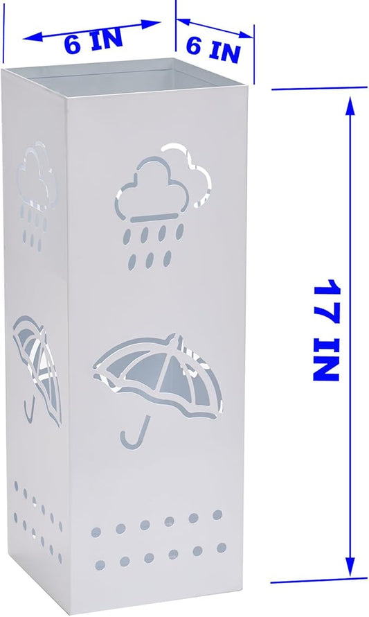 Metal Umbrella Stand for Entryway, 6 x 6 x 17 Inch White Square Umbrella Organizer Bin, Free Standing Umbrella Holder,Walking Sticks, Home Office Decor