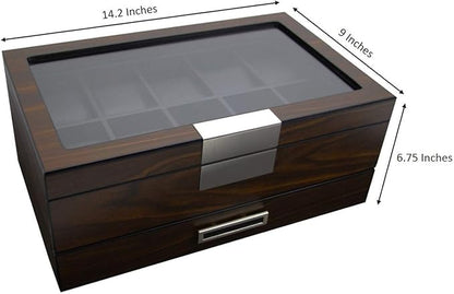 Decorebay Executive Wooden Watch Box Valet Box Sunglasses and Jewelry Box Storage Organizer (Sweetheart) (Brown)