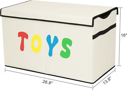 Toy Box Chest, Collapsible Sturdy Storage Bins with Lids, Extra Large Kids Toy Storage Organizer Boxes Bins Baskets for Kids, Boys, Girls, Nursery Room, Playroom, Closet (New Beige)