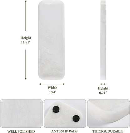 Koville Marble Tray, 12"x4" Marble Vanity Tray for Bathroom Kitchen Countertop Sink, Natural Stone Tray for Home Decor, Decorative Rectangular Narrow Catchall Tray for Jewelry(Namibia Bianco)