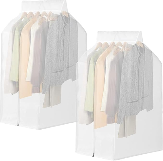 2 Pack 35 Inch Wide Garment Bags for Hanging Clothes with Zipper, Large Hanging Garment Bags for Closet Storage White, Bottom Enclosed Clothes Protectors for Hanging Clothes(35x22x20in)