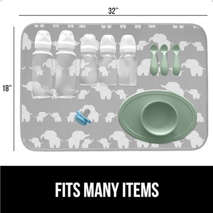 GORILLA GRIP Ultra Water Absorbent Microfiber Dish Drying Mat, 18x32, Quick Dry Thick Mesh, Slip Resistant Pad for Sink Dishes or Under Rack, Kitchen Counter Accessories, Machine Wash Mats, Elephants