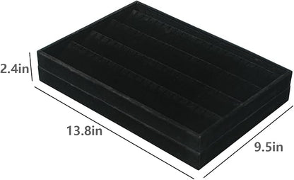 Coward 2PC Black Velvet Stackable Earring Tray Drawer Jewelry Holder Organizer Box Storage Earring Display Stand for Home Drawer or Store Selling (earring+earring)