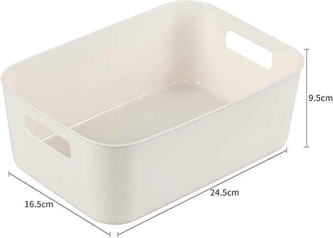 6 Packs Plastic Storage Basket Bins, Organizer Containers for Kitchen, Closet, Pantry, Fridge, White