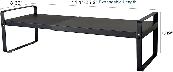 Set of 2 Black Kitchen Countertop Shelves, Expandable Cabinet Shelf Organizers, Stackable Metal Pantry Storage Shelves for Spice Rack, Cupboard