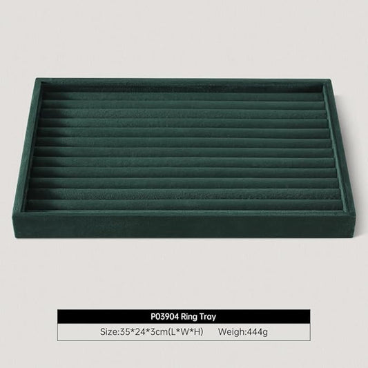 Velvet Ring Display Tray, Stackable Muilt Slot Rings Ear Stud Storage Tray, Drawer Insert Jewelry Accessories Organizers Plate (Green)