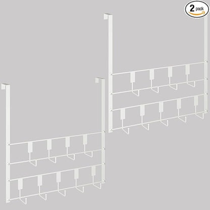 PAPAGIFTREE Over The Door Hooks, Over Door Hanger 9 Hooks, Coat Rack and Towel Rack for Hanging Clothes, Door Towel Hanger and Holder for Bathroom Organizer, Bedroom and Kitchen White