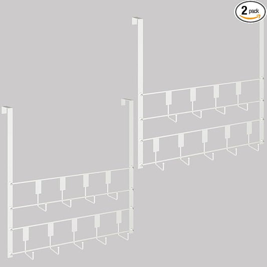 PAPAGIFTREE Over The Door Hooks, Over Door Hanger 9 Hooks, Coat Rack and Towel Rack for Hanging Clothes, Door Towel Hanger and Holder for Bathroom Organizer, Bedroom and Kitchen White