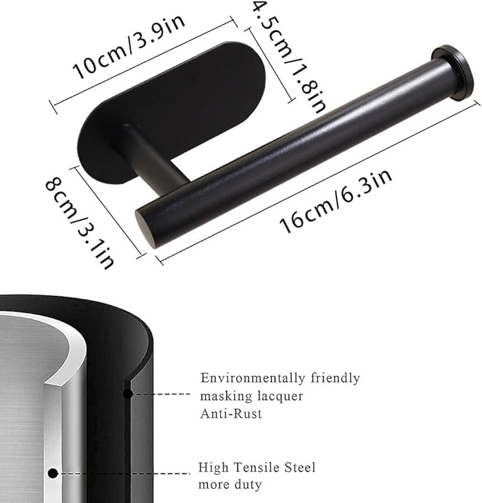 2 Pack-Toilet Paper Holder Self Adhesive Roll Holder Wall Mount for Bathroom and Washroom, No Drilling SUS304 Stainless -Matte Black