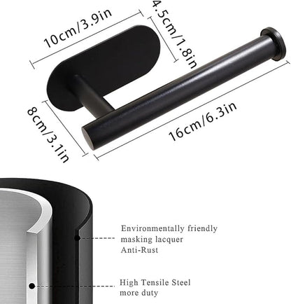 2 Pack-Toilet Paper Holder Self Adhesive Roll Holder Wall Mount for Bathroom and Washroom, No Drilling SUS304 Stainless -Matte Black