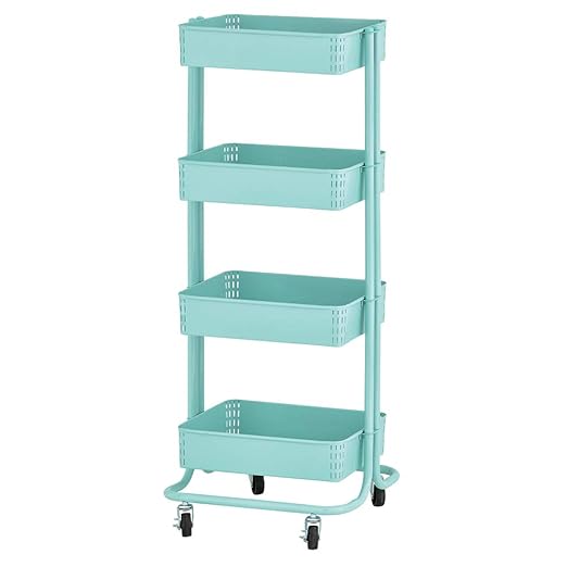 ECR4Kids 4-Tier Metal Rolling Utility Cart, Multipurpose Storage, Teal