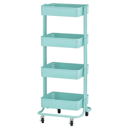 ECR4Kids 4-Tier Metal Rolling Utility Cart, Multipurpose Storage, Teal