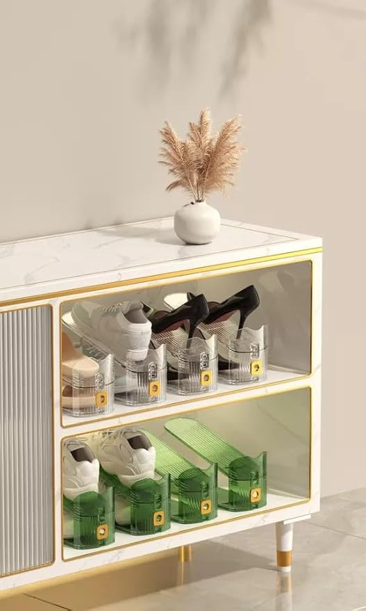 Pack of 12 Pcs Acrylic Shoe Slot Organiser Storage with Size 25.4x9.5x7cm- Adjustable 3-Level Height - Non-Slip Space Saver Shoe Storage Organiser- Shoe Stacker for All Shoe Styles (Clear)
