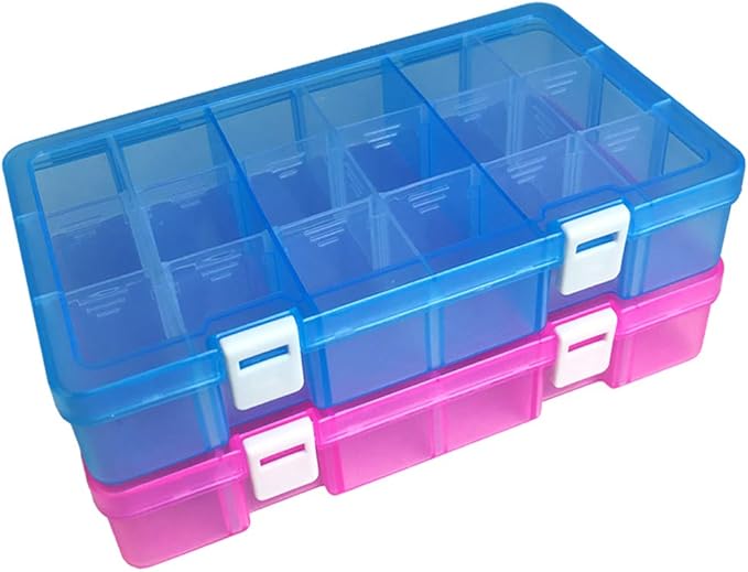 DUOFIRE Plastic Organizer Container Storage Box Adjustable Divider Removable Grid Compartment for Jewelry Beads Earring Tool Fishing Hook Small Accessories(18 grids, Pink-Blue)