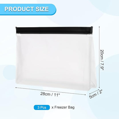 PATIKIL 11"x2"x7.9" Reusable Freezer Bag, 3 Pcs Leakproof Zip Food Storage Stand Up Bags Fridge Snack Vegetable Fruit Ice Container for Long-Lasting Freshness, Black