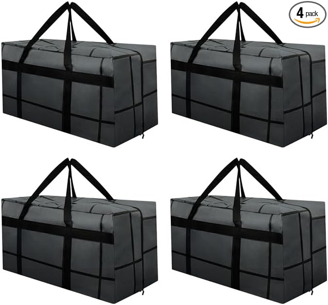 4Pack Extra Large Heavy Duty Moving Bags with Zippers & Reinforced Handles Heavy-Duty Storage Totes – Moving Boxes for Clothes, College Supplies, and Moving – Waterproof & Foldable (Large)