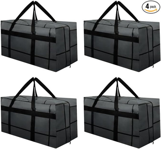 4Pack Extra Large Heavy Duty Moving Bags with Zippers & Reinforced Handles Heavy-Duty Storage Totes – Moving Boxes for Clothes, College Supplies, and Moving – Waterproof & Foldable (Large)