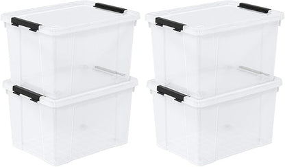 Neadas 22 Quart Plastic Clear Storage Box with Wheels, Plastic Storage Bins with Lids, Latching Bins, 4 Packs