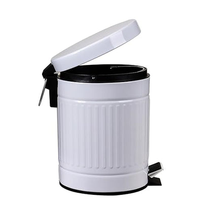5 L Round Step Pet Trash with Lid,Mini Metal Pedal Bin,Small Garbage Can Wastebasket for Home,Car or Office，White