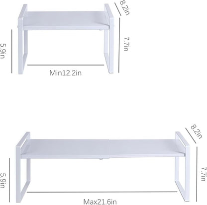 Expandable Cabinet Shelf Organizer Riser for Kitchen Pantry Cupboard Under Sink Countertop (white, 8.2’’D * 12.2-21.6’’W * 7.7’’H)