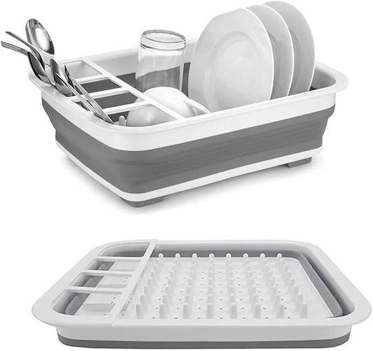 Collapsible Drying Basket & Portable Dish Drying Rack – Comes with 6 Kitchen Scouring Pads, Ideal for Kitchen, RV, Camper and Travel Trailer