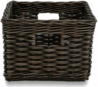 The Basket Lady Square Deep Wicker Storage Basket, Small, 12 in L x 12 in W x 8 in H, Antique Walnut Brown