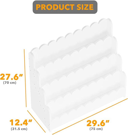 SpaceAid 4-Tier Scalloped Bookshelf, Montessori Bookcase for Toddlers, Wooden Book Shelf Organizer Display Furniture for Kids Rooms, Playroom, Nursery and Classroom, 29.6“ Wide, White