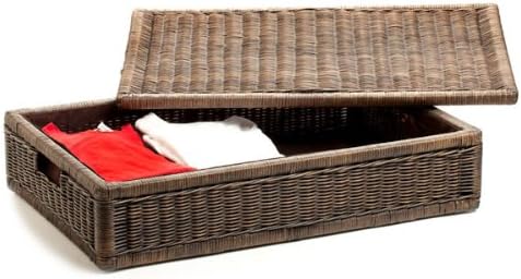 The Basket Lady Underbed Wicker Storage Box, Large, 28 in L x 18 in W x 7 in H, Antique Walnut Brown
