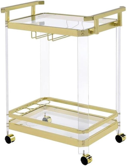 BOWERY HILL Modern Acrylic and Finished Metal Serving Cart in Gold
