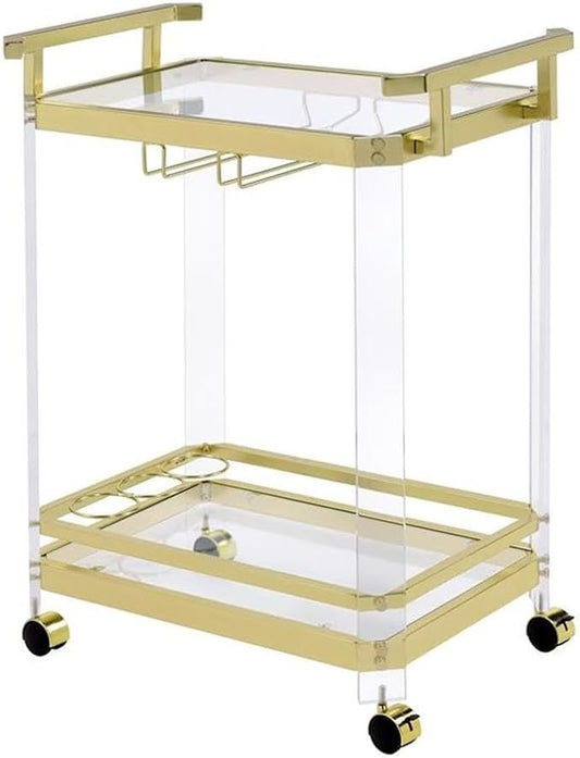 BOWERY HILL Modern Acrylic and Finished Metal Serving Cart in Gold
