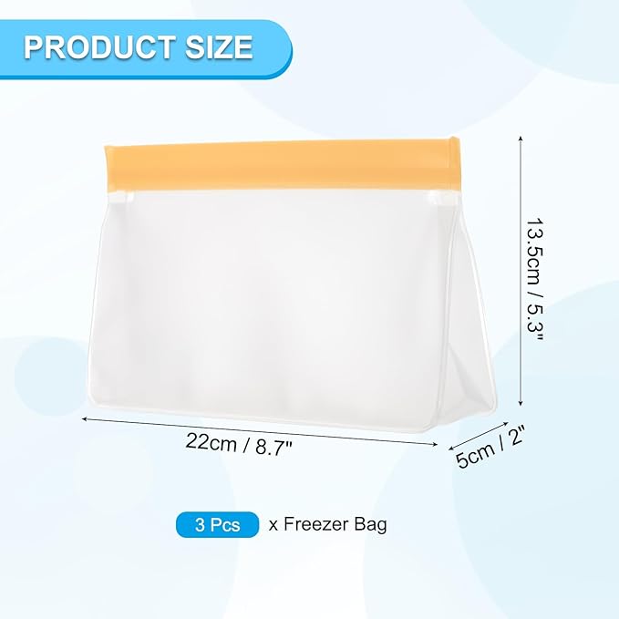 PATIKIL 8.7"x2"x5.3" Reusable Freezer Bag, 3 Pcs Leakproof Zip Food Storage Stand Up Bags Fridge Snack Vegetable Fruit Ice Container for Long-Lasting Freshness, Orange