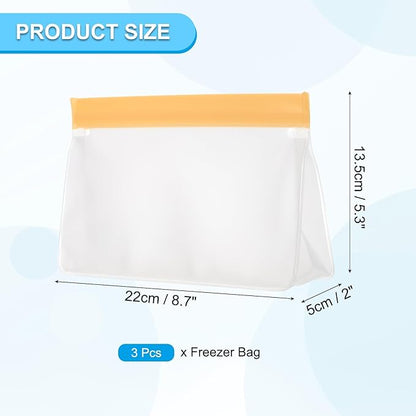PATIKIL 8.7"x2"x5.3" Reusable Freezer Bag, 3 Pcs Leakproof Zip Food Storage Stand Up Bags Fridge Snack Vegetable Fruit Ice Container for Long-Lasting Freshness, Orange