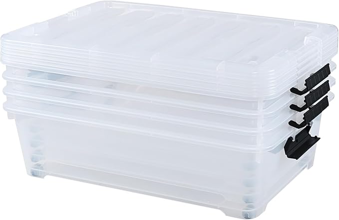 Bringer 4-Packs Under Bed Storage Bins, 25 L Plastic Closet Organizers and Clothes Storage Boxes with Wheels