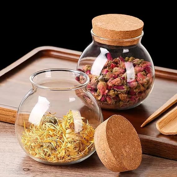 Set of 4 round glass jars with cork lid – 17oz wedding candy jar kitchen jar, perfect for tea, biscuits, cereals, flour, beans, spices, coffee beans etc (4PCS)