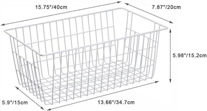 SANNO 15.7" Freezer Wire Baskets Refrigerator 4 Freezer Baskets Wire Metal Storage Basket, Modern Farmhouse Storage Organizer for Pantry, Shelf, Kitchen, Cabinet, Bathroom 15.7"x7.9"x5.9"