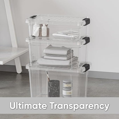 Superio Storage Bins with Lids- Clear Boxes for Organizing, Stackable Plastic Containers- BPA Free, Non-Toxic, Odor Free, Organizer for Home, Office, Dorm (6 Pack, 14.25 Qt)